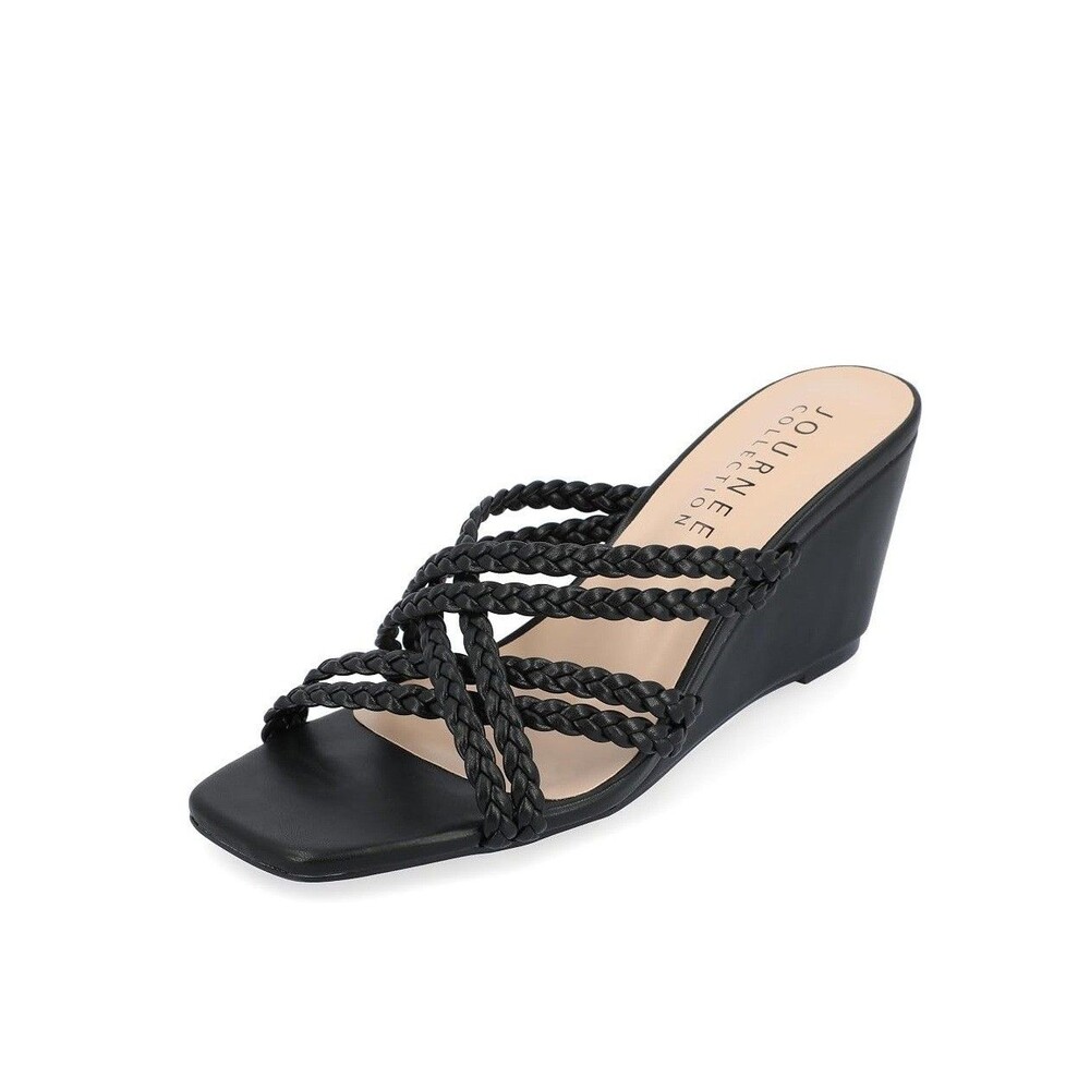 Journee Collection Womens 8.5 M Black Strappy Baylen Wedge Sandals NIB OP1